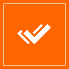 Orange square with two white checkmarks inside, one larger and above the other, outlined by a thin white border.
