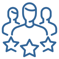 Outline of three people behind three stars, suggesting a focus on team performance or leadership.